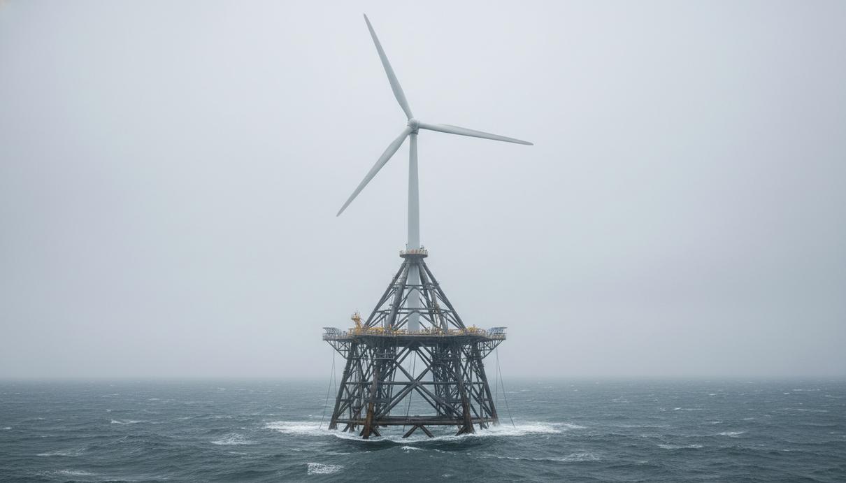 Плавучая ветряная турбина с модульным стальным основанием в открытом море
