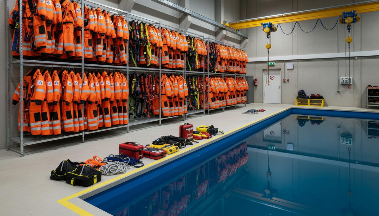 Специальное оборудование для техники безопасности и спасательные костюмы в тренировочном центре