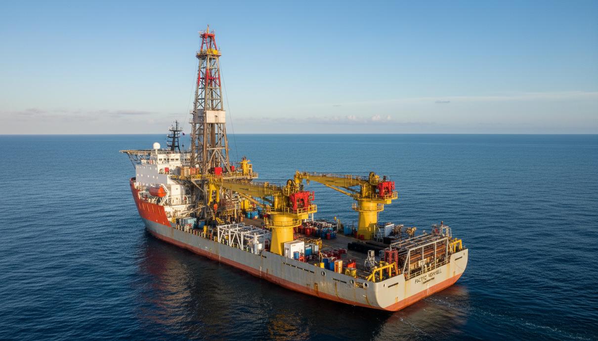 Специализированное судно с буровой установкой для геотехнических исследований в открытом море