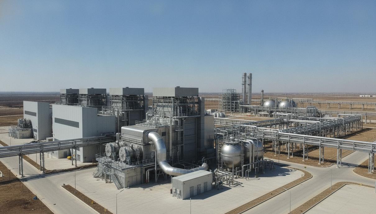 Entergy и Mitsubishi Heavy Industries вдвое снизят стоимость улавливания СО2 Современная парогазовая электростанция с турбинами и трубопроводами. На заднем плане – инфраструктура для улавливания и хранения углерода.