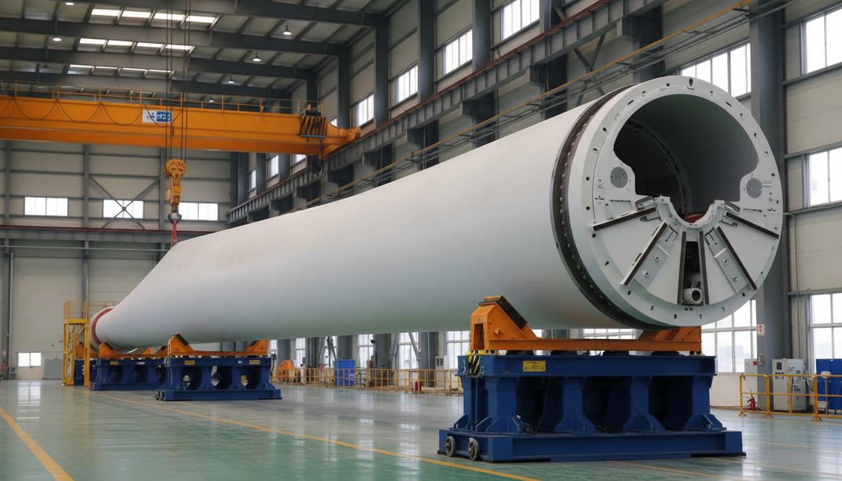 Китайская CRRC создала 110-метровую перерабатываемую лопасть для ВЭУ Огромная 110-метровая лопасть ветрогенератора на стапелях в сборочном цехе современного завода.