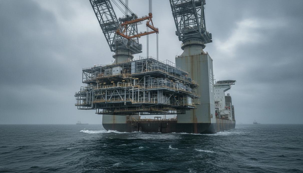 50Hertz установила подстанции для ветропарка Gennaker в Балтийском море Огромное судно-кран «Pioneering Spirit» устанавливает морскую подстанцию для ветроэлектростанции в Балтийском море.
